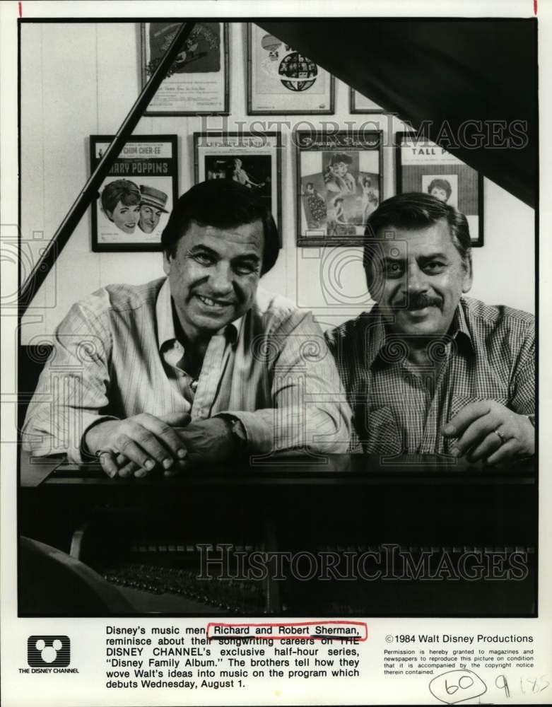 1984 Press Photo Richard and Robert Sherman guest on Disney Family Album. - Historic Images