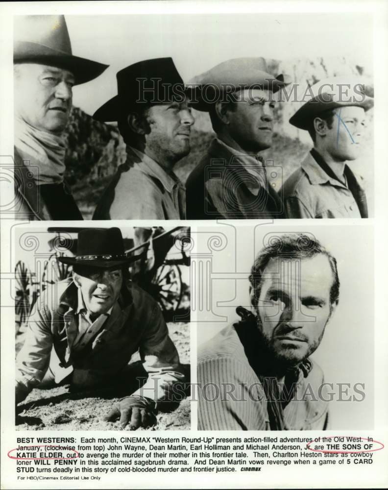 Press Photo Scenes from The Sons of Katie Elder, Will Penny and 5 Card Stud. - Historic Images