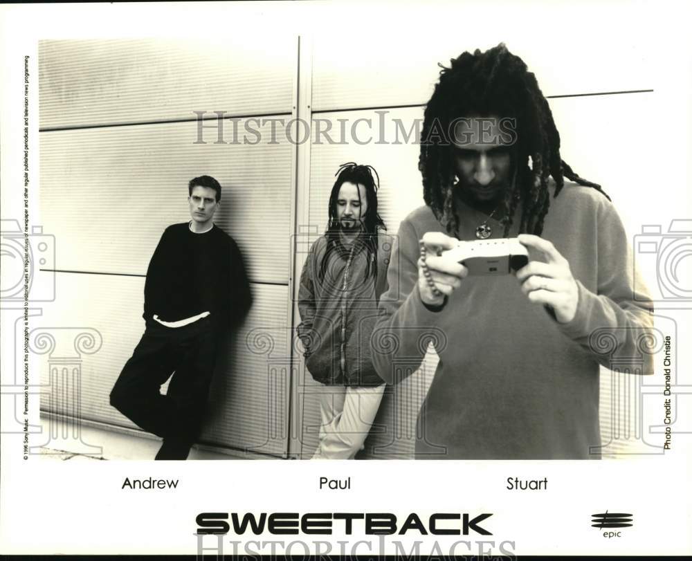 1996 Press Photo Andrew, Paul &amp; Stuart of Music Group Sweetback - Historic Images