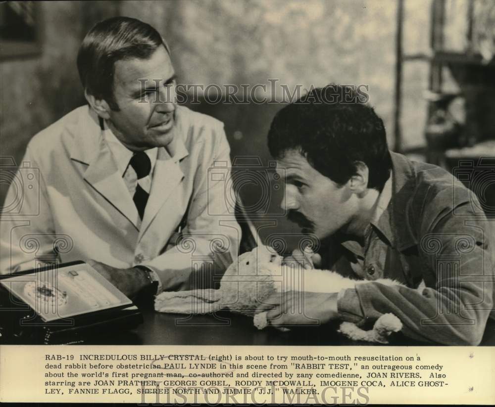 1978 Press Photo Billy Crystal and Paul Lynde star in Rabbit Test. - Historic Images