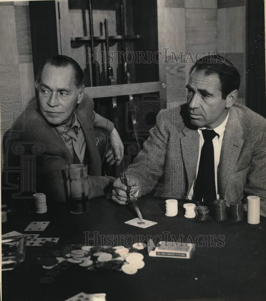 Actor Gary Merrill &amp; Man Play Cards in Scene-Historic Images