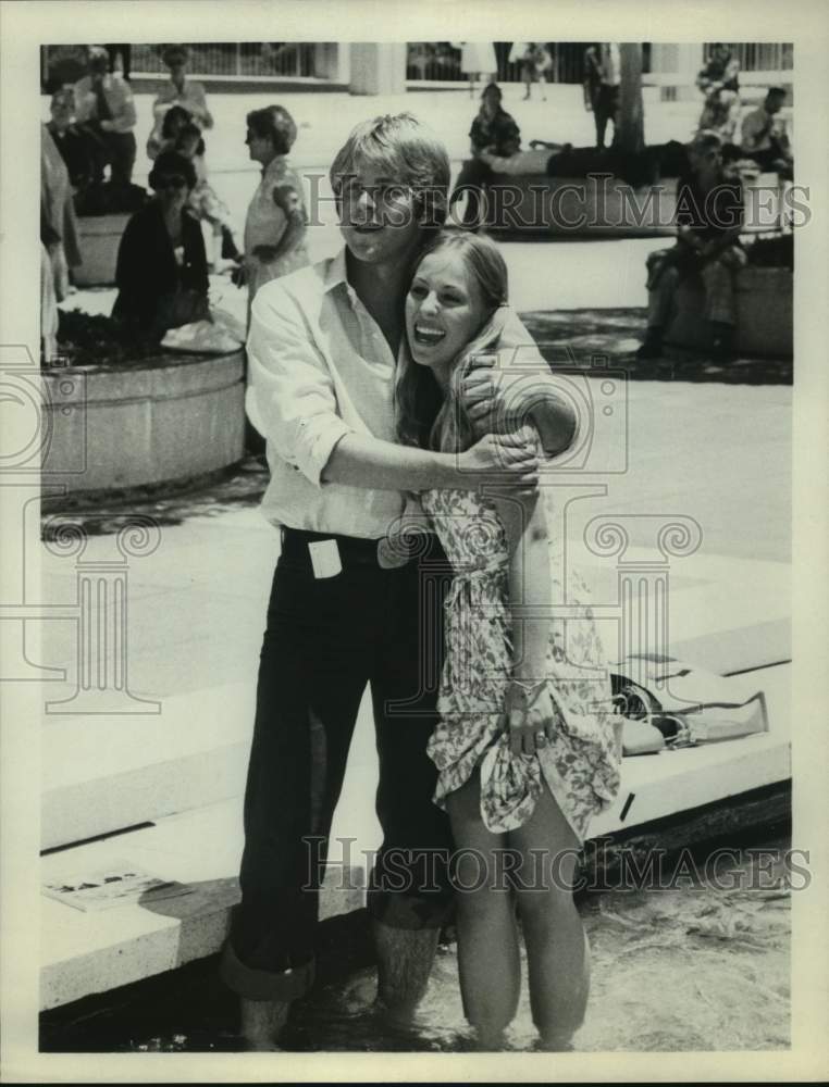 Actor Kin Shriner & Woman Wade in Fountain Pool-Historic Images