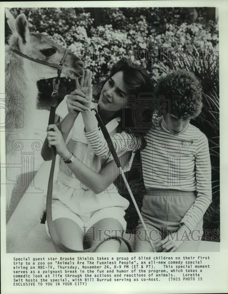 Press Photo Actress Brooke Shields with Blind Boy &amp; Llama in NBC TV Special- Historic Images