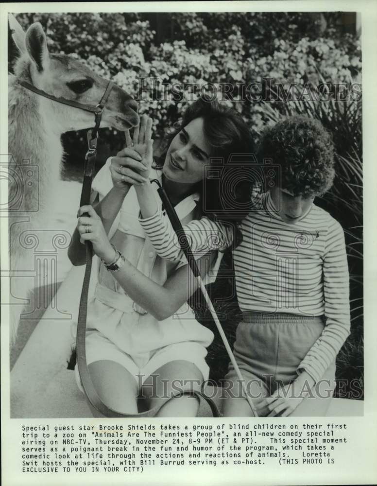 Press Photo Actress Brooke Shields with Blind Boy & Llama in NBC TV Special- Historic Images