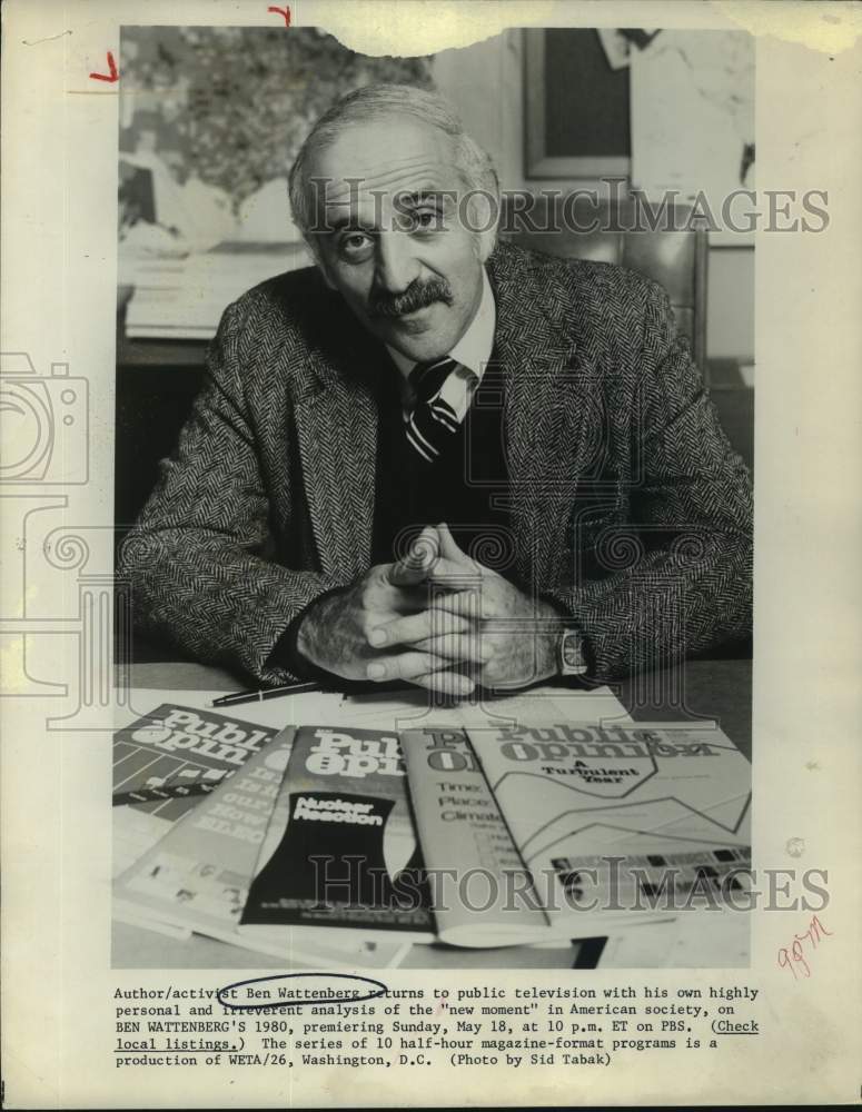 1980 Author Ben Wattenberg Poses with "Public Opinion" Magazines-Historic Images