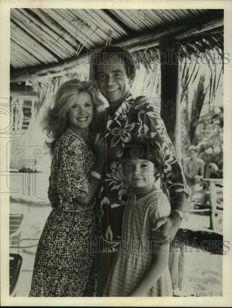 Actress Connie Stevens, Man &amp; Boy Pose in Tiki Hut-Historic Images