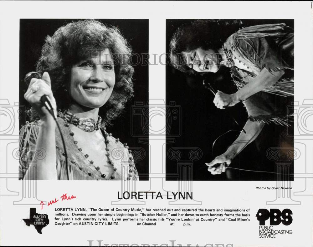 Press Photo Loretta Lynn, Country Singer on &quot;Austin City Limits&quot; - sap65713- Historic Images