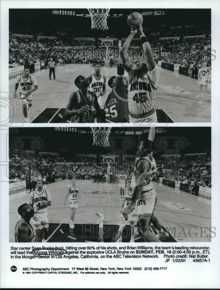 1991 Press Photo Arizona basketball players Sean Rooks and Brian Williams - Historic Images
