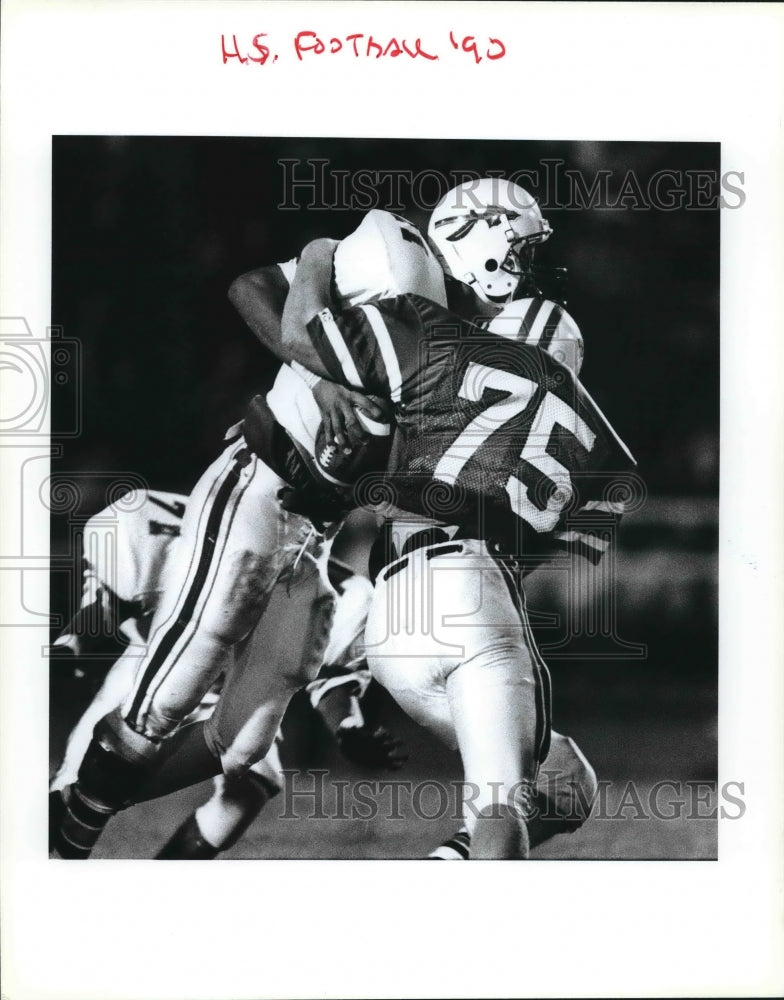 1990 Press Photo Mark Latham, Sam Houston High School Football Player at Game- Historic Images