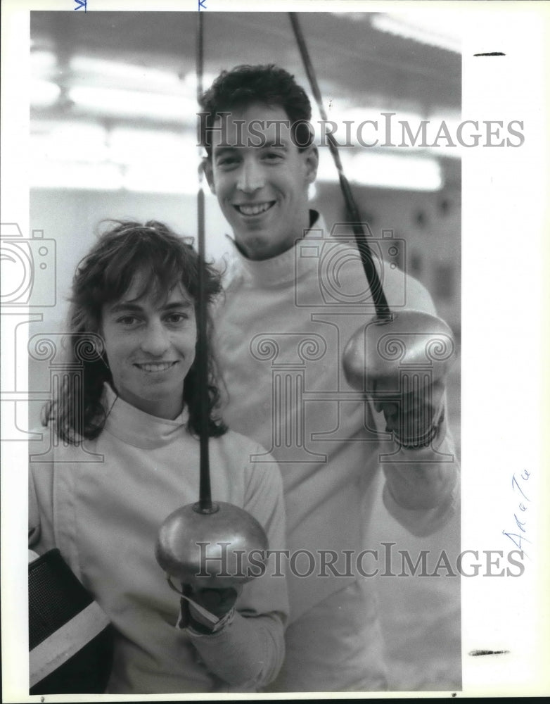 1988 Alan and Kim Arata, Olympic Pentathletes Hold Fencing Rapiers-Historic Images