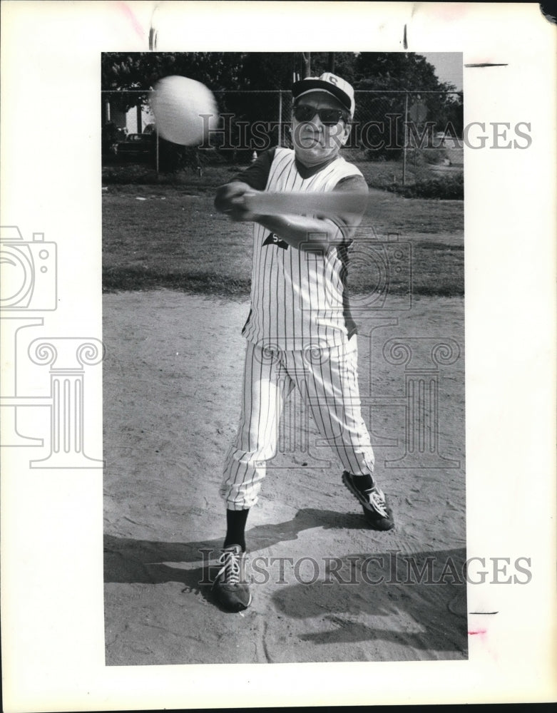 Press Photo Salvador Fontaney, &quot;Beep&quot; Baseball Player Swings Bat - sas03666-Historic Images