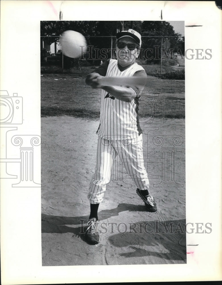 Press Photo Salvador Fontaney, "Beep" Baseball Player Swings Bat - sas03666-Historic Images