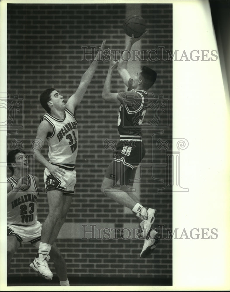 1990 Press Photo Incarnate Word and Sul Ross State play college basketball- Historic Images