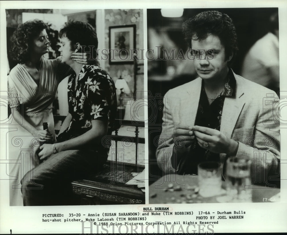 1988 Actors Susan Sarandon and Tim Robbins in &quot;Bull Durham&quot;-Historic Images