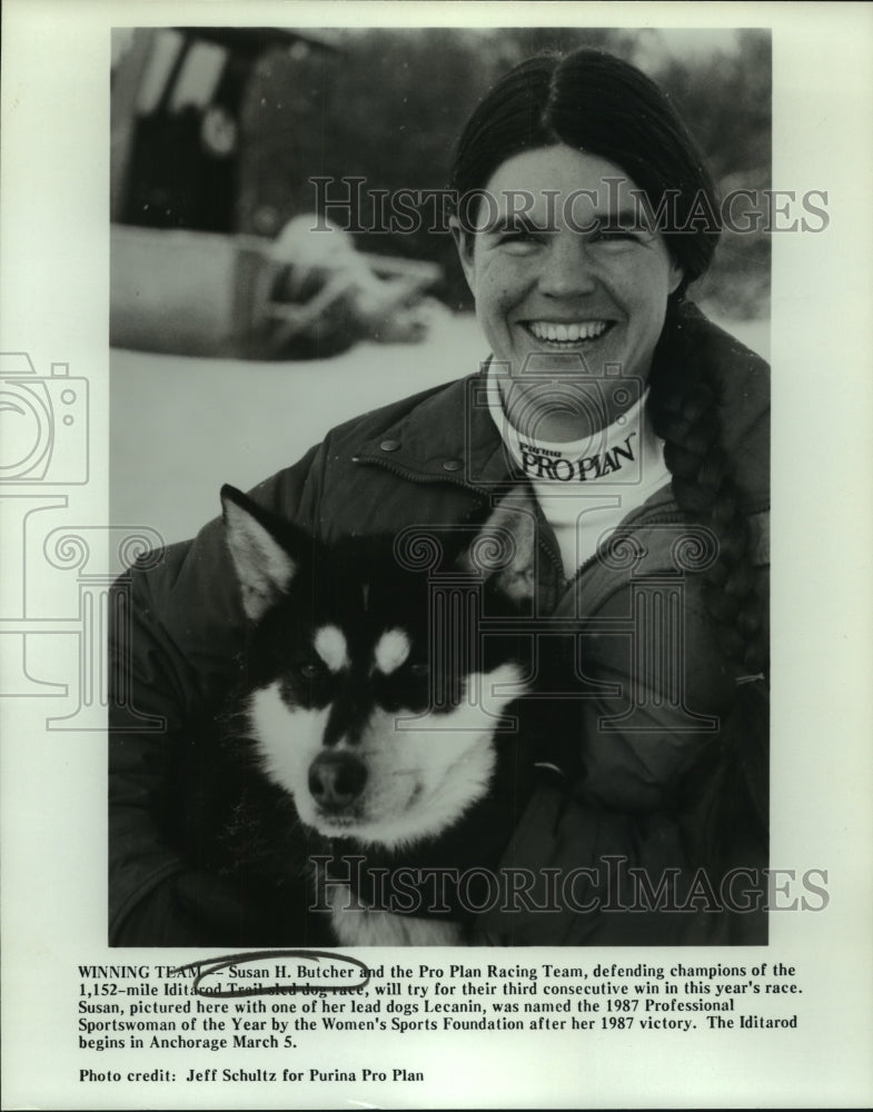 1987 Press Photo Susan H. Butcher, Pro Plan Team Iditarod Trail Sled Dog Racer - Historic Images