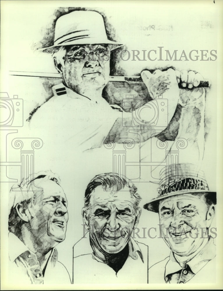 1984 Press Photo Golfers Jimmy Demaret, Arnold Palmer, Sam Snead, Julius Boros - Historic Images