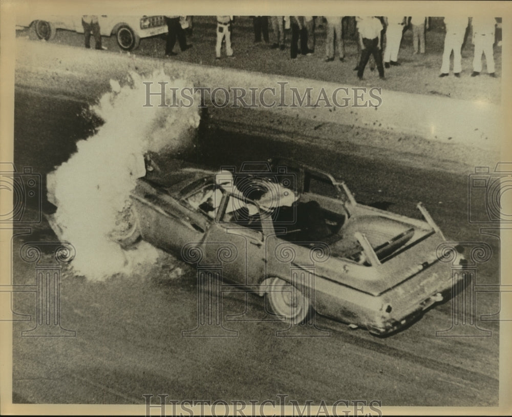 Press Photo Drag Race Car on Fire - sas06414- Historic Images