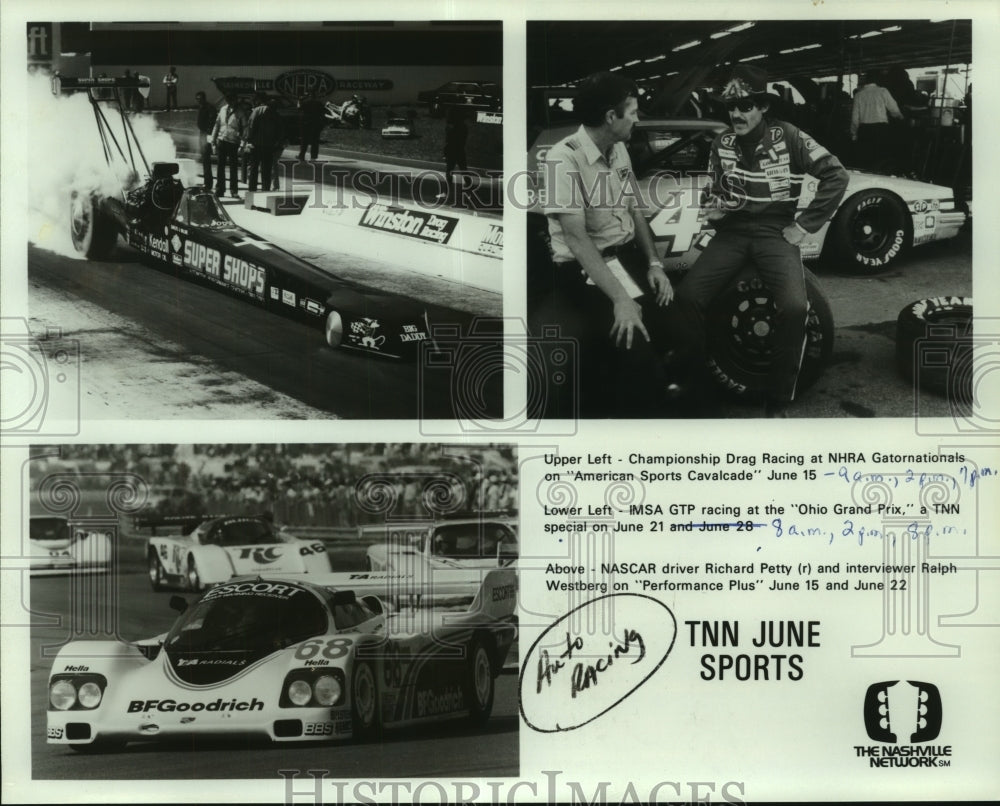 Press Photo Auto Racing Cars and Richard Petty on The Nashville Network - Historic Images