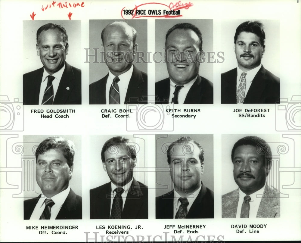 1992 Press Photo Rice College Owls Football Coaching Staff - sas06594 - Historic Images