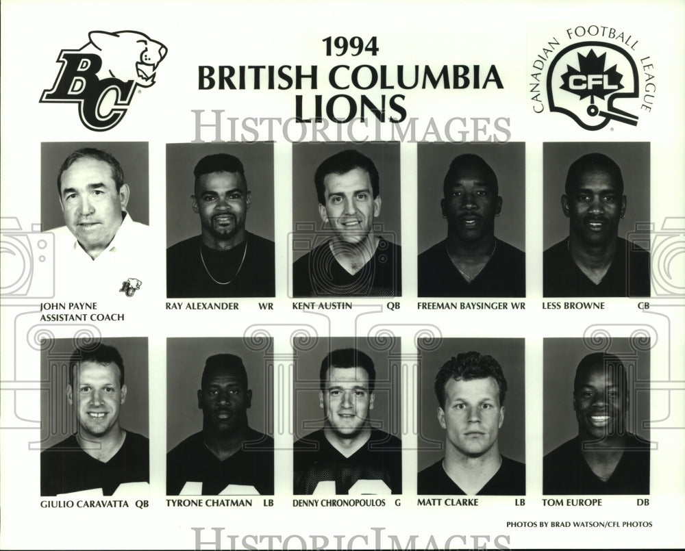 1994 Press Photo British Columbia Lions football team mug shots - sas06738- Historic Images
