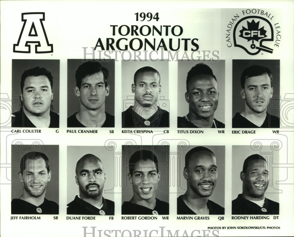 1994 Press Photo Toronto Argonauts Canadian Football League Team Players - Historic Images