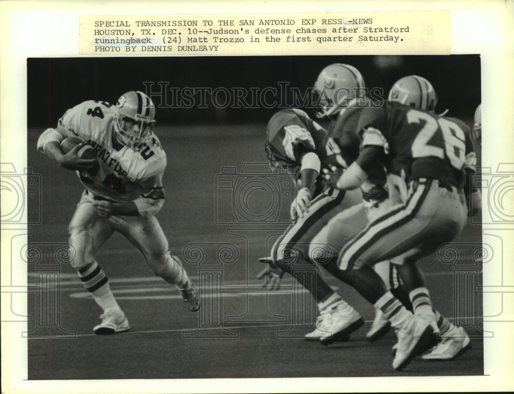 1988 Press Photo Judson High School Football Defensive Players at Stratford Game - Historic Images