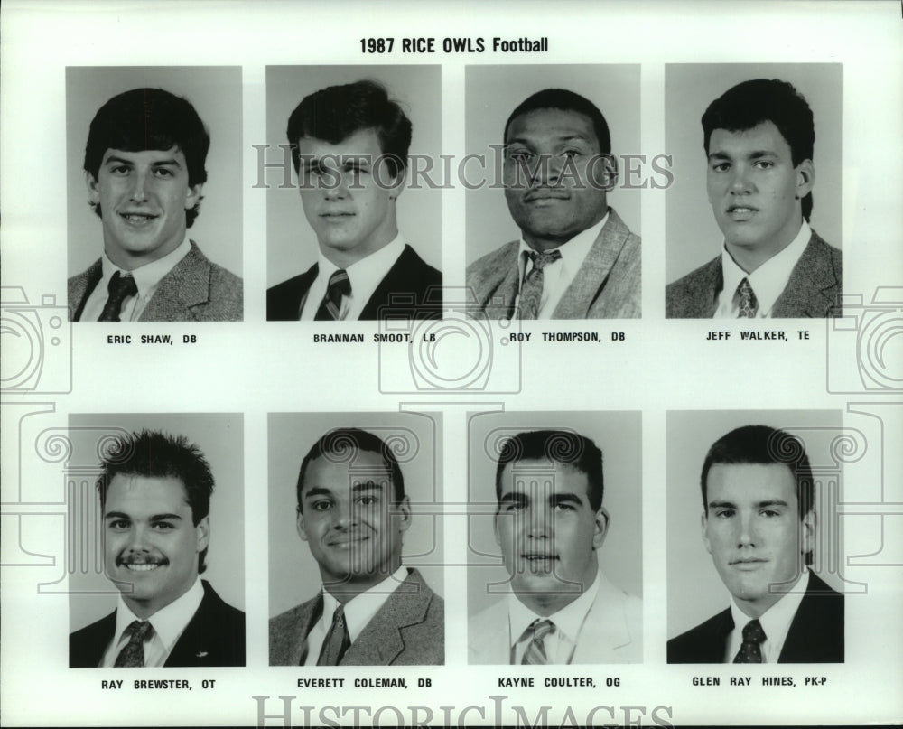 1987 Press Photo Rice University College Owls Football Team Members - sas06972 - Historic Images
