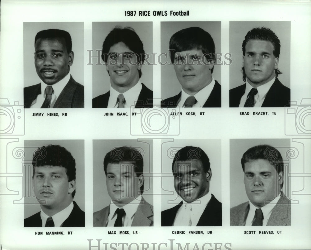 1987 Press Photo Rice University College Owls Football Team Members - sas06973 - Historic Images