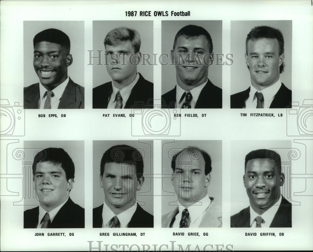 1987 Press Photo Rice University College Owls Football Team Members - sas06975 - Historic Images