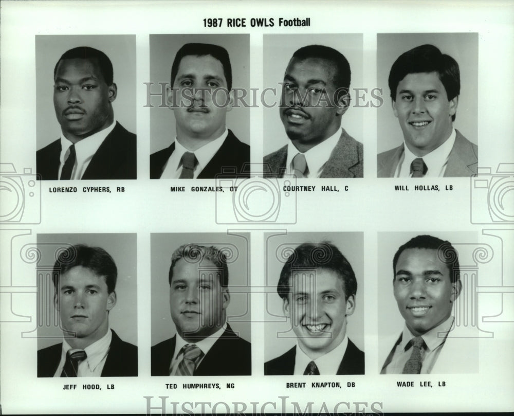 1987 Press Photo Rice University College Owls Football Team Players - sas06984 - Historic Images