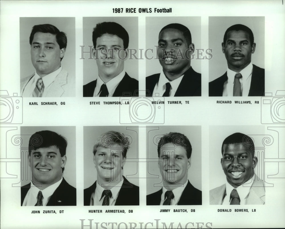 1987 Press Photo Rice University College Owls Football Team Players - sas06988 - Historic Images