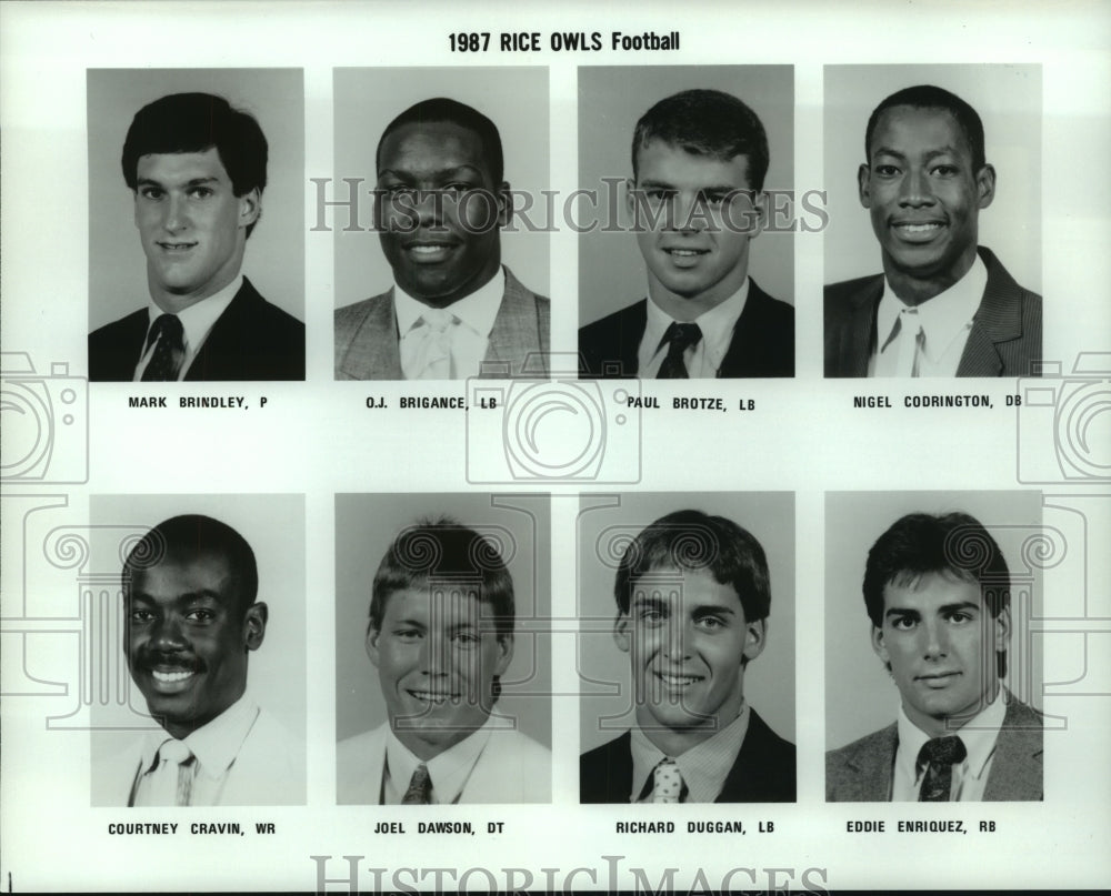 1987 Press Photo Rice University College Owls Football Team Players - sas06989 - Historic Images