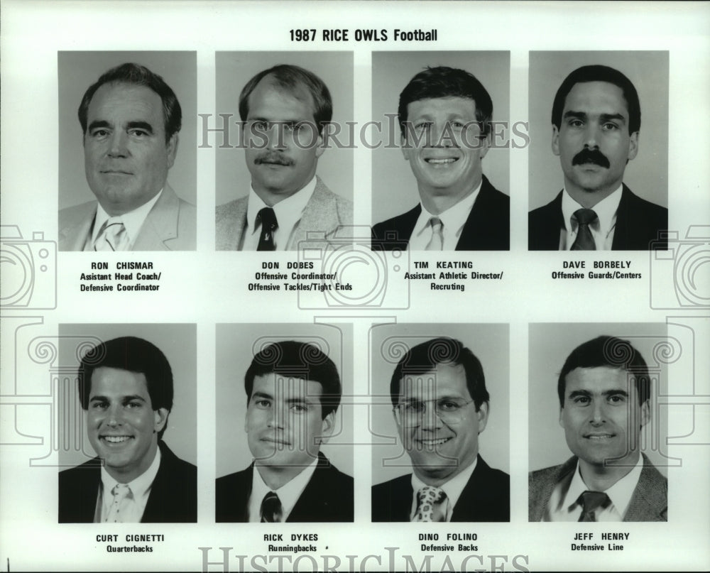 1987 Press Photo Rice University Owls College Football Coaching Staff- Historic Images
