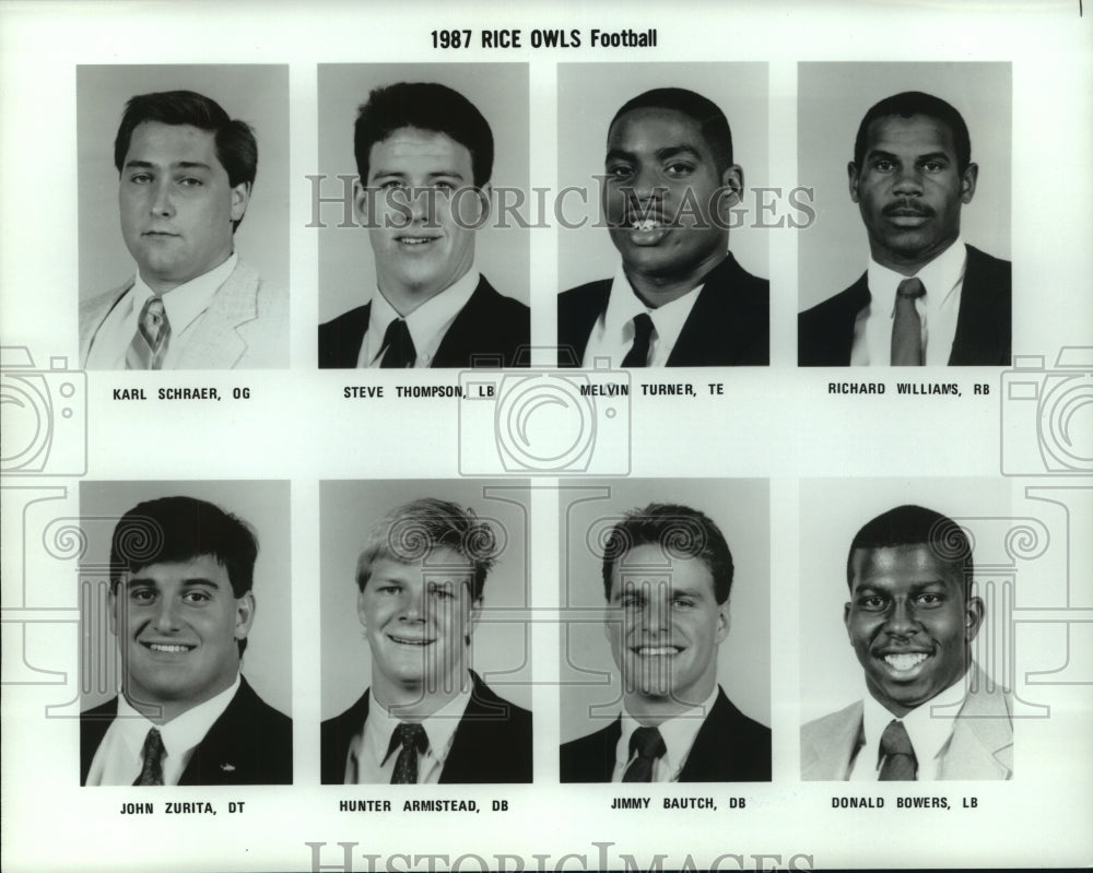 1987 Press Photo Rice University Owls College Football Team Players - sas06996 - Historic Images