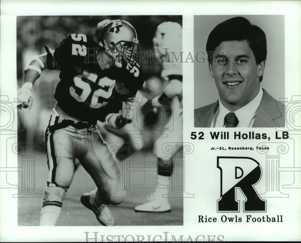Press Photo Will Hollas, Rice Owls Football Player - sas06997 - Historic Images