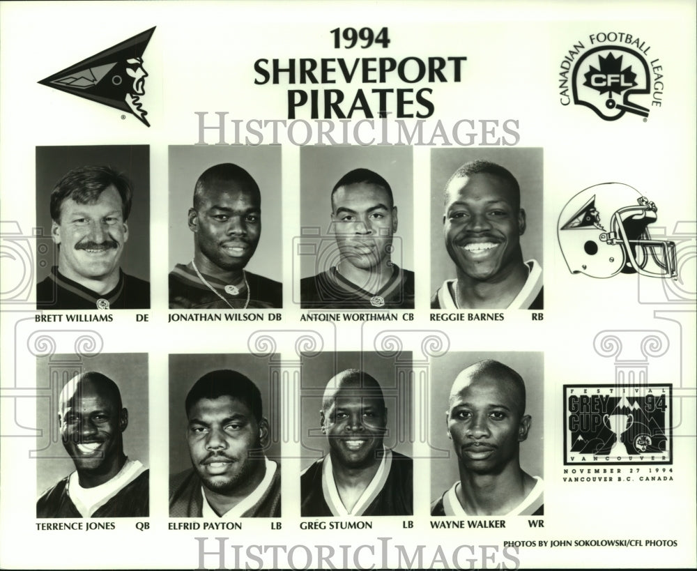 1994 Press Photo Shreveport Pirates Canadian Football League Team Members - Historic Images