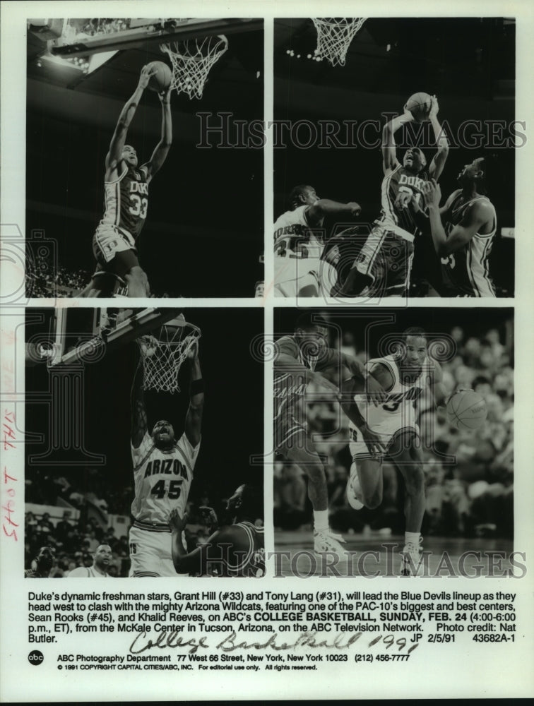 1991 Press Photo Duke University and Arizona College Basketball Players at Game - Historic Images