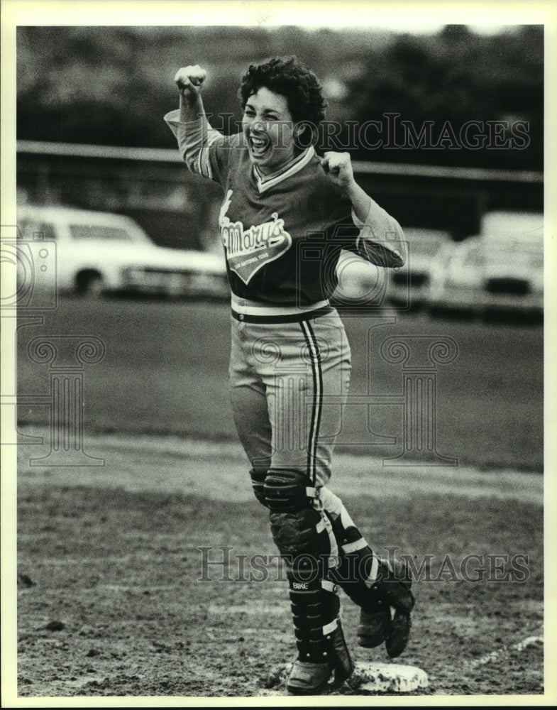 Press Photo A St. Mary's softball catcher celebrates - sas07116 - Historic Images