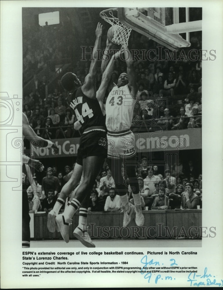1984 Press Photo Lorenzo Charles, North Carolina State College Basketball Player - Historic Images