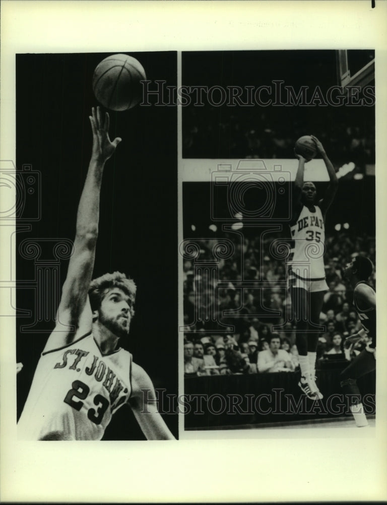 1985 Press Photo St. John&#39;s and DePaul College Basketball Players at Game - Historic Images