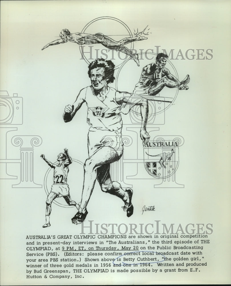 Press Photo Betty Cuthbert Drawing with Other Australian Olympians - sas07135 - Historic Images