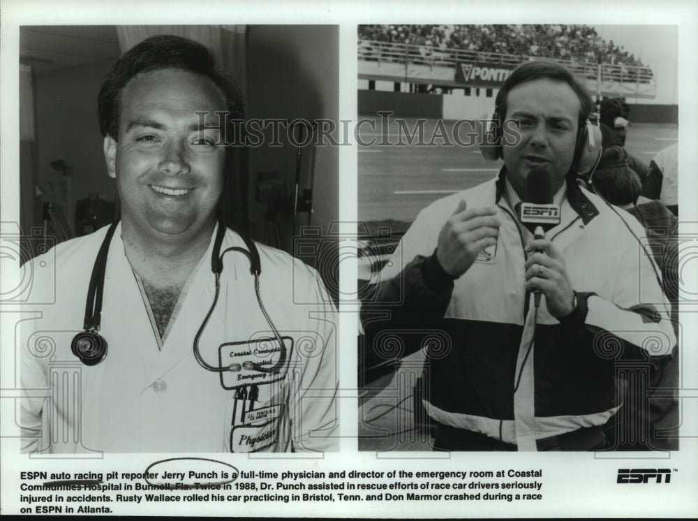 1988 Press Photo Jerry Punch, Florida Doctor and Auto Racing Pit Repor ...