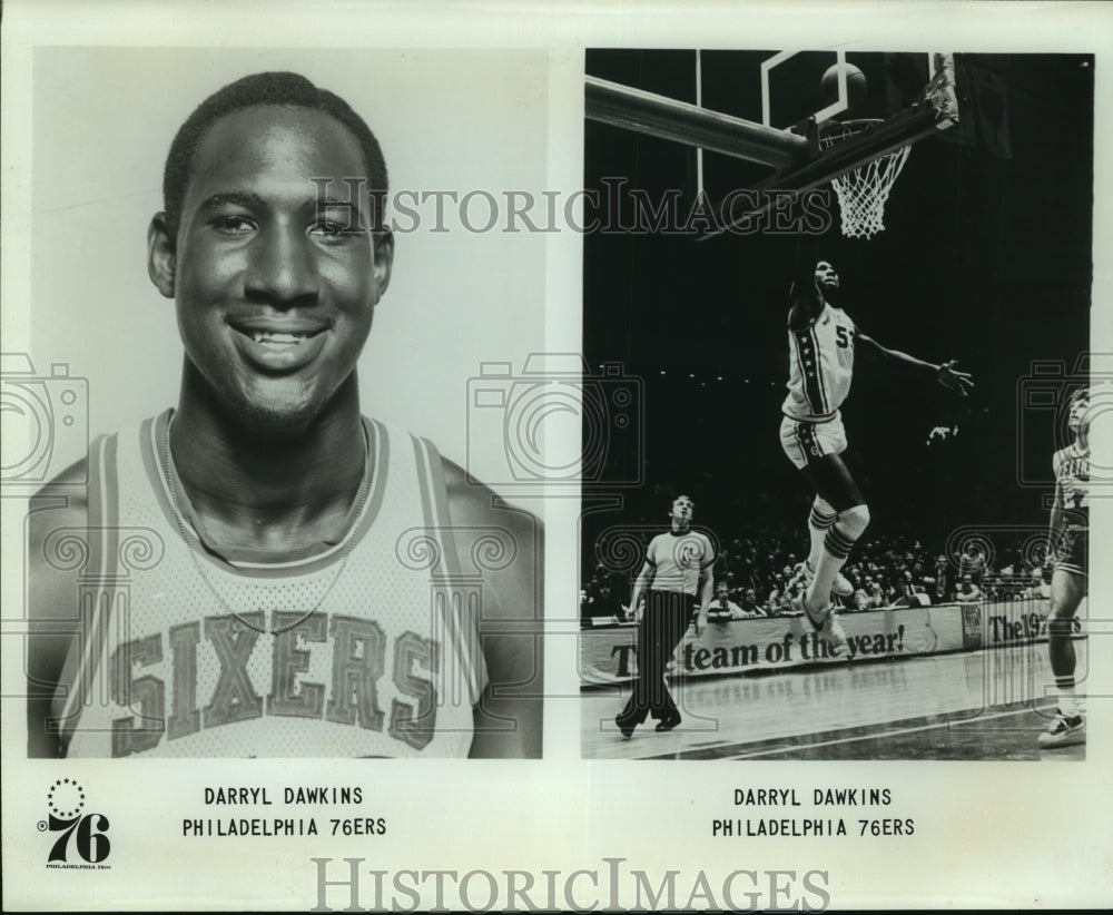 Press Photo Darryl Dawkins, Philadelphia 76ers Basketball Player at Game - Historic Images