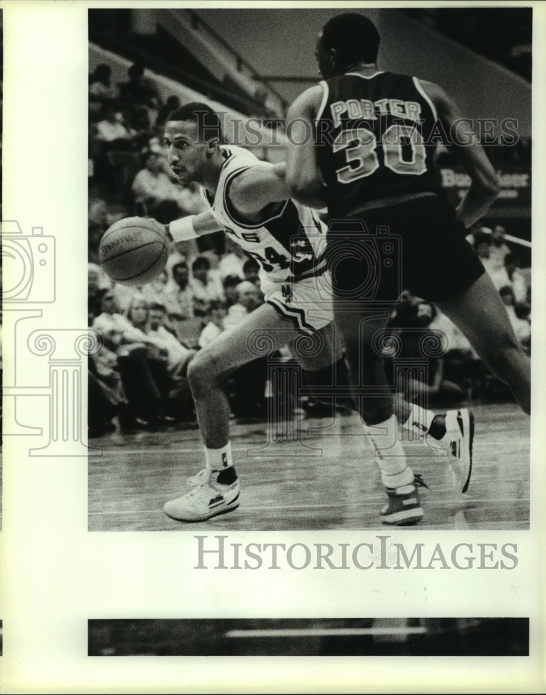 1987 Press Photo Johnny Dawkins, San Antonio Spurs Basketball Player at Game - Historic Images