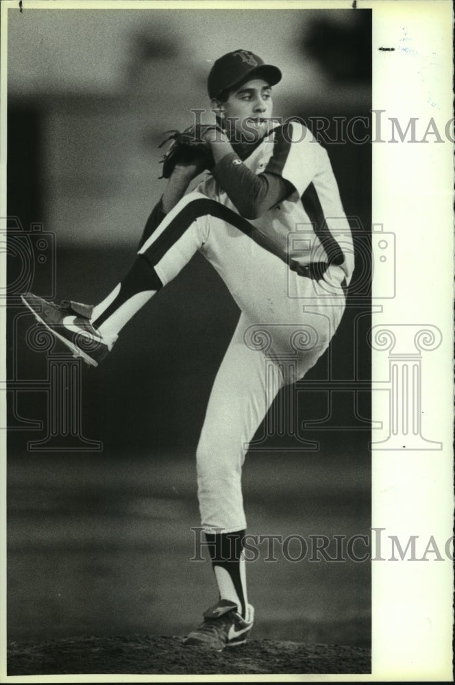 1988 Press Photo Jim Mathis, Jeff High School Baseball Pitcher at Game - Historic Images