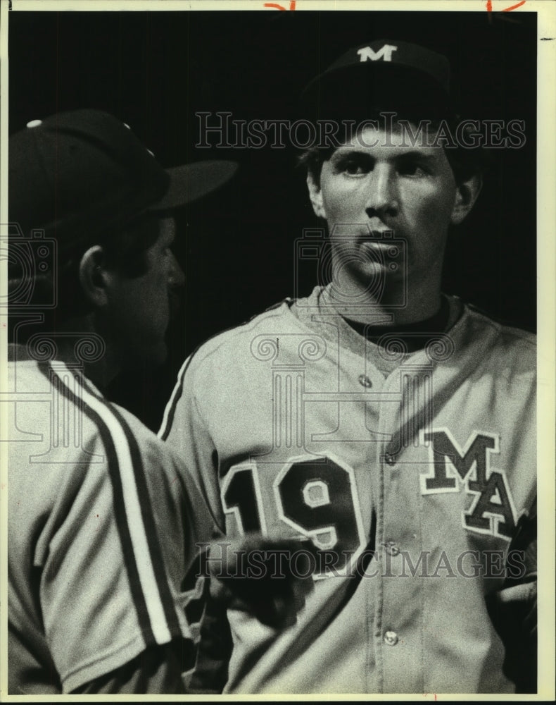 1986 Press Photo MacArthur High baseball player Mike Copple and coach Paul Lindy - Historic Images