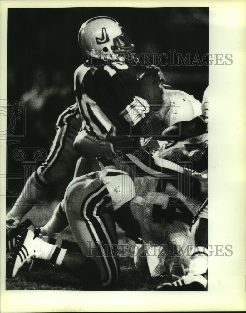 1984 Press Photo Steward Perez Judson High School Football Player at Holmes Game- Historic Images