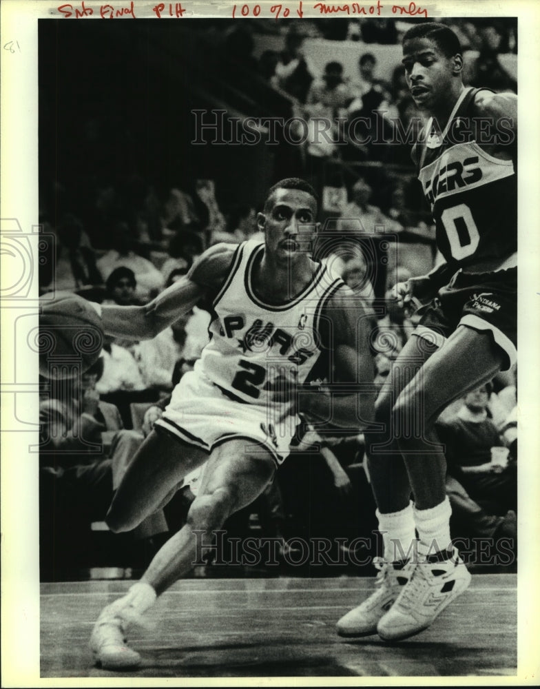 1986 Press Photo Johnny Dawkins, Spurs Basketball Player at Pacers Game - Historic Images