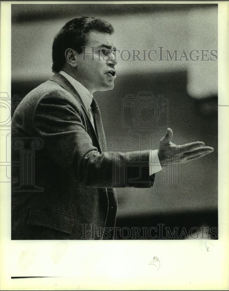 1986 Press Photo Ken Burmeister University of Texas San Antonio Basketball Coach - Historic Images