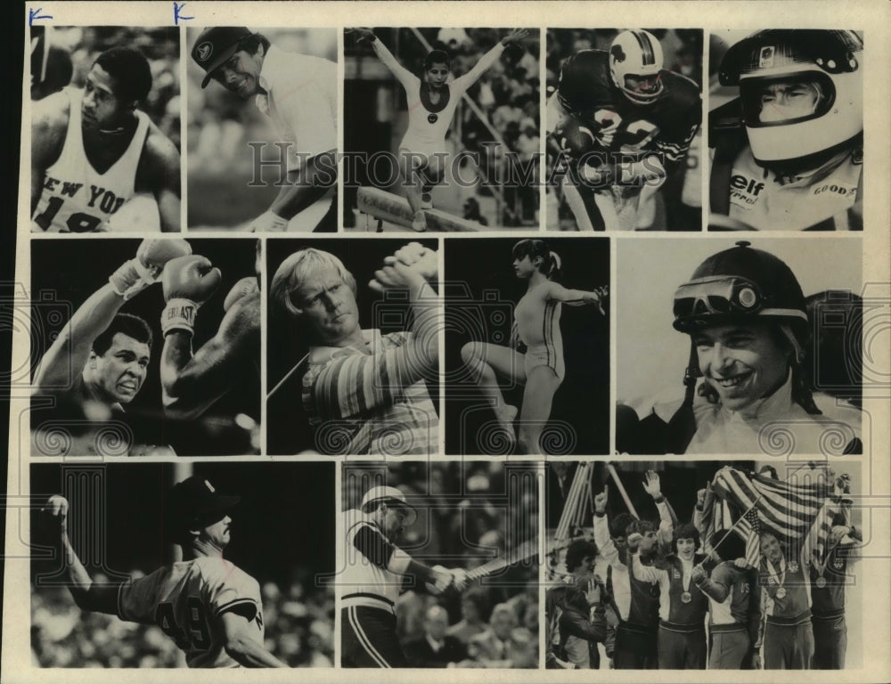 1987 Press Photo Basketball player Willis Reed and a collection of sports stars- Historic Images
